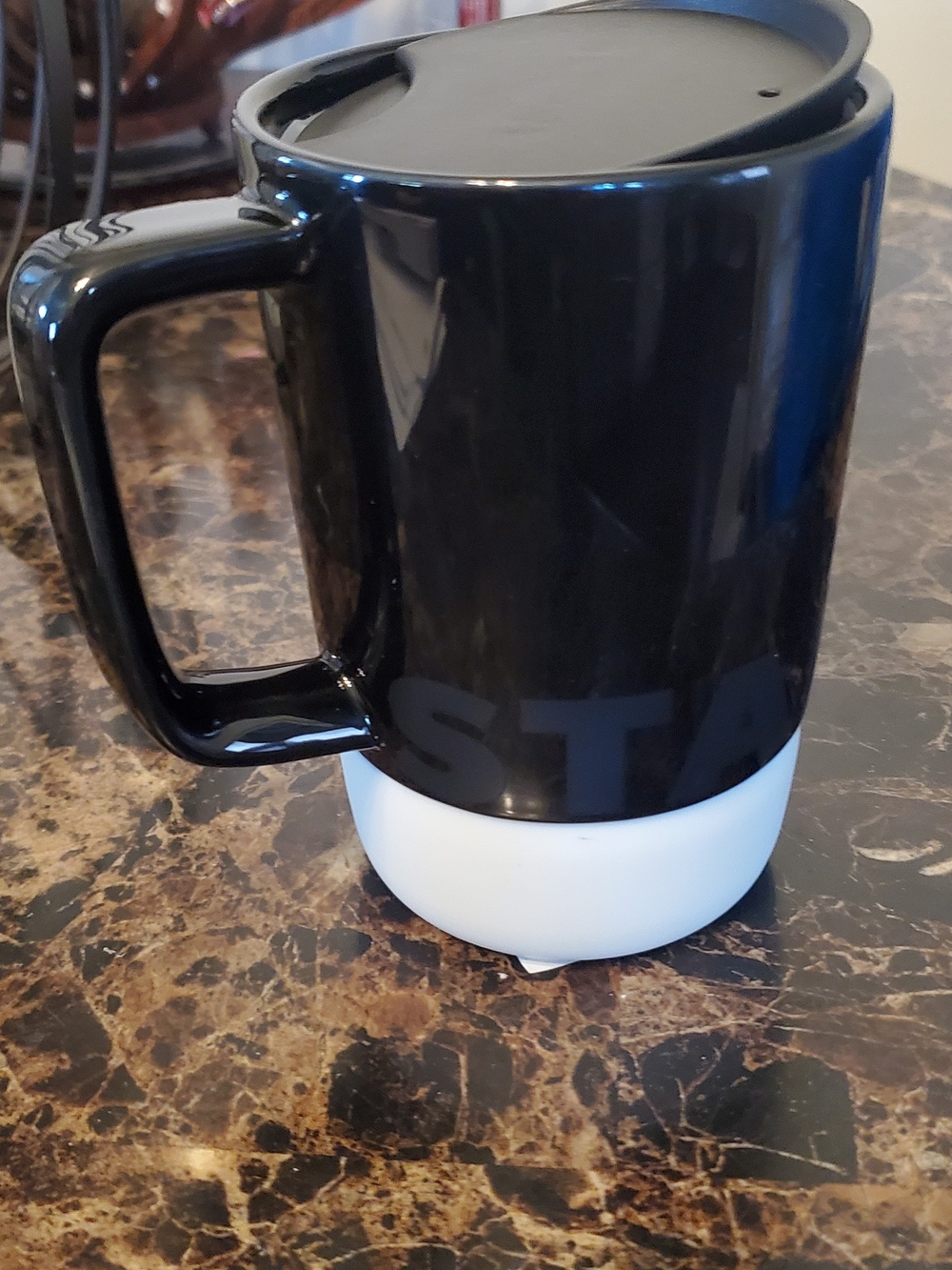 Starbuck Thermal Black and White Ceramic Travel Mug with Spill-Resistant Lid